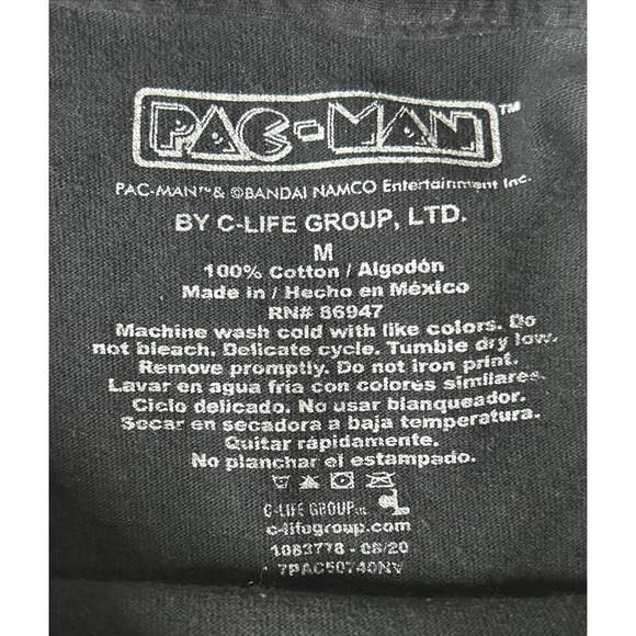 Pac-Man T-Shirt Mens M Vtg Video Game Arcade 70s Black Long Sleeve 80s Bandai - Picture 12 of 15